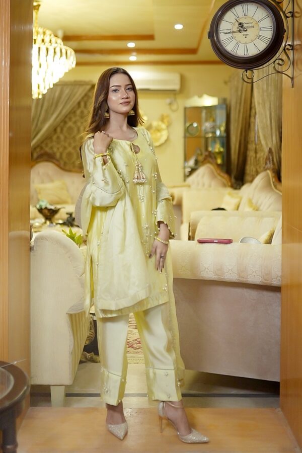 Noor E Jahan: Lemon Shesha Silk Outfit with Banarsi Dupatta | Luxe By Saanah