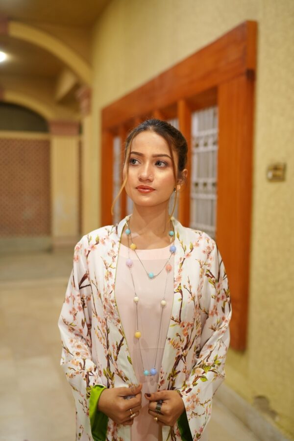 Floral Delight - Pink Floral Top, Peach Skirt & Cardigan Set