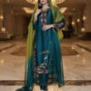 Formal sea green sheesha silk long shirt with heavy silver embroidery.